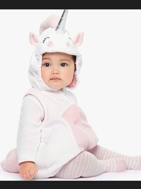 Carter's Pink and White Plush Hooded Baby unicorn costume 12 mths